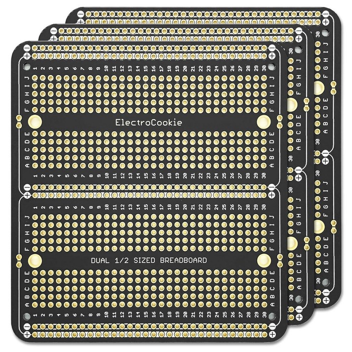 PCB기판 브레드보드형 만능기판 Dual Half Size 아두이노 및 개발용 97x 89mm 3팩, 블랙 3팩