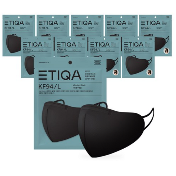 에티카 보건용 마스크 라운드 베이직 성인용 KF94 검정색 대형, 1개입, 30개
