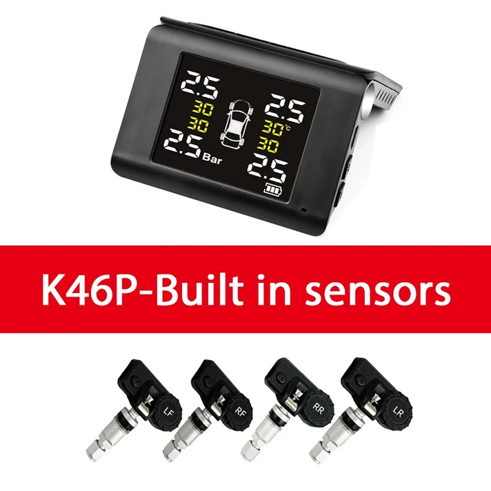무선 태양광 TPMS4 센서 컬러 스크린 타이어 압력 모니터링 시스템 자동차 타이어 안전 경보 옵션 내장형