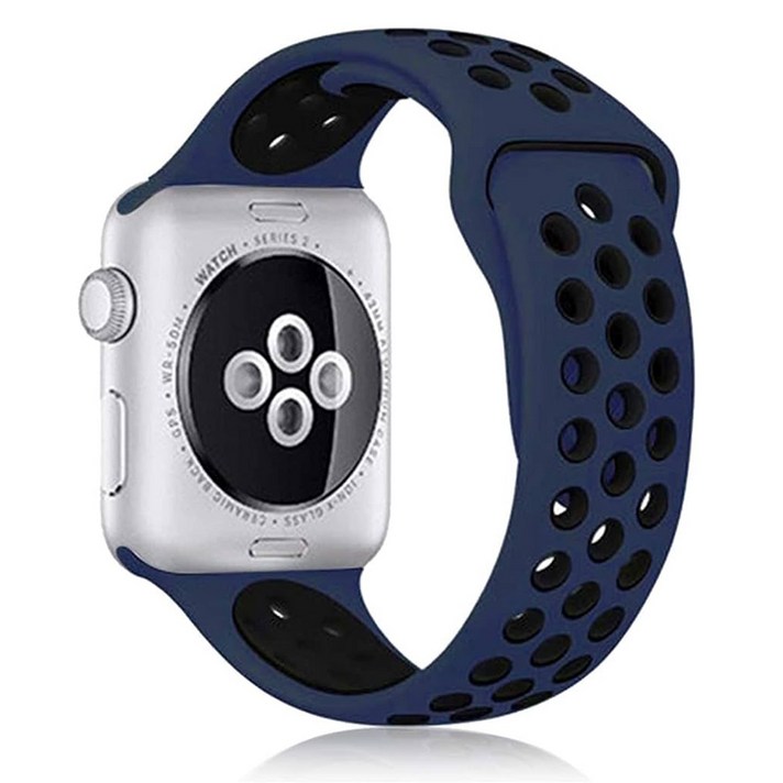  Apple Watch 38mm 42mm 40mm 44mm 소프트 실리콘 밴드 통기성 스포츠 실리콘 스트랩과 호환되는 시계 밴드, 네이비 / 블랙 