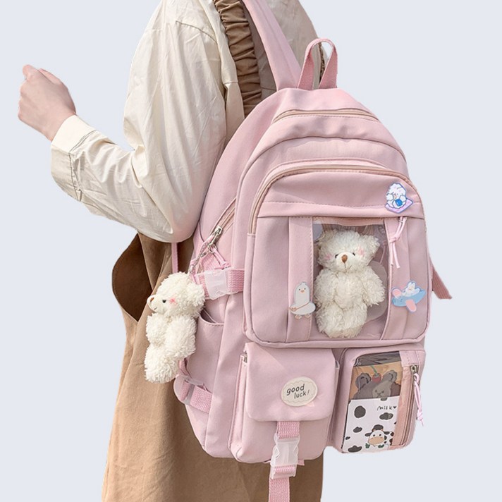 아이엔엠디 곰돌이 백팩 학생 데일리 남녀공용 책가방 + 인형 뱃지 포함