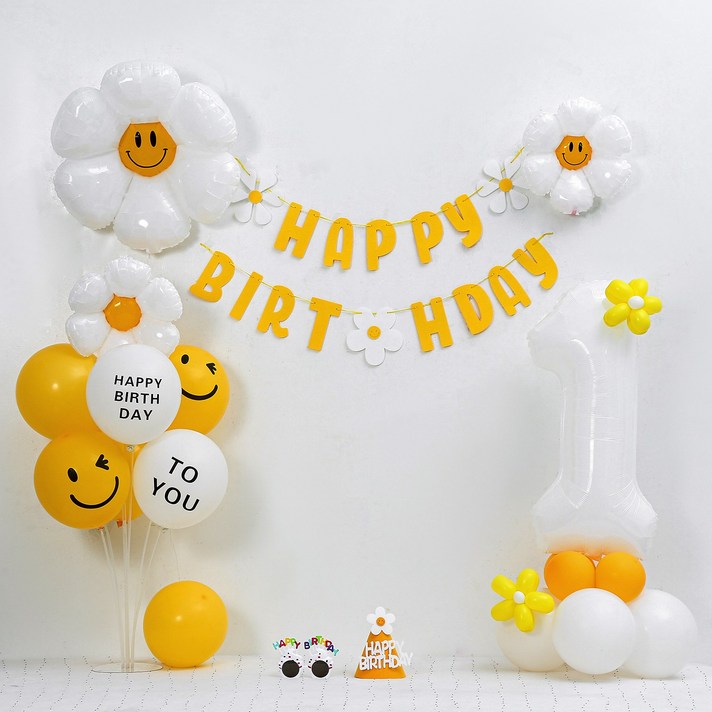 [피앤비유니티]데이지 가랜드 숫자기둥 생일풍선세트(모자 안경포함), 02)가랜드 풍선세트-숫자기둥1 (모자 안경포함), 1set