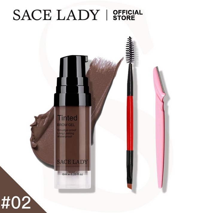 SACE LADY 방수 눈썹 젤 메이크업 세트 48 시간 지속 색조 눈썹 그늘 메이크업 브러쉬 키트 눈썹 트리머 염료 화장품|아이브로우 인핸서|, 1개, 01 Light Set 2 Pcs, 단일