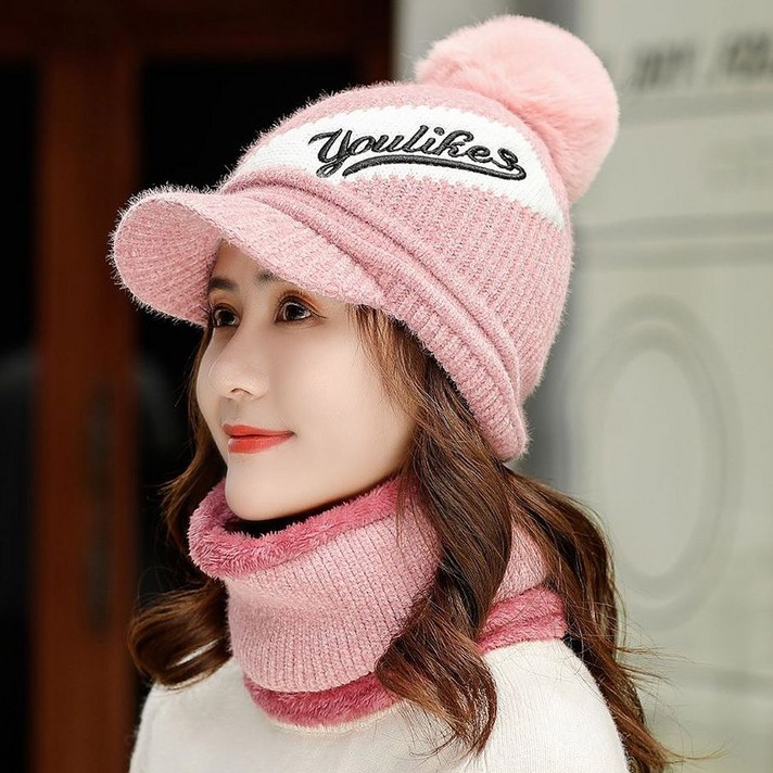 You세트 겨울 방한 털 비니 모자 방울 여성 여자 니트
