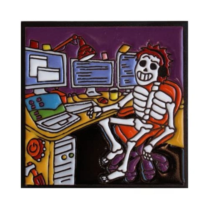 Fine Crafts Imports 6x6 Computer Geek. Day-of-The-Dead Clay Tile, 본상품