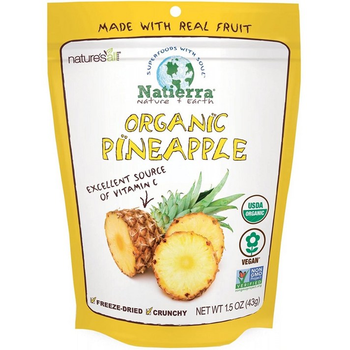 NATIERRA Nature 's All Foods 유기농 냉동 건조 파인애플 | 비 GMO 및 비건 | 1.5 온스