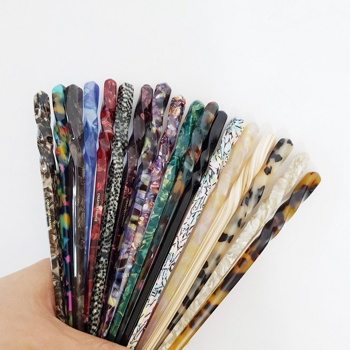 프랑스핀 호피 마블 트위스트 꼬임 17.5 cm 뒤꽂이 헤어 비녀