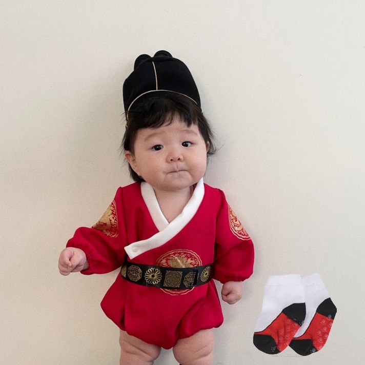 왕세자 아기 한복 + 익선관 + 한복 양말 세트