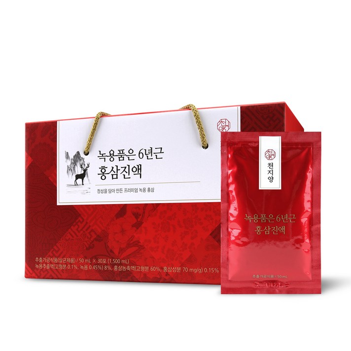 천지양 녹용품은 6년근 홍삼진액 녹용진액 녹용홍삼 홍삼선물세트, 1박스, 30포