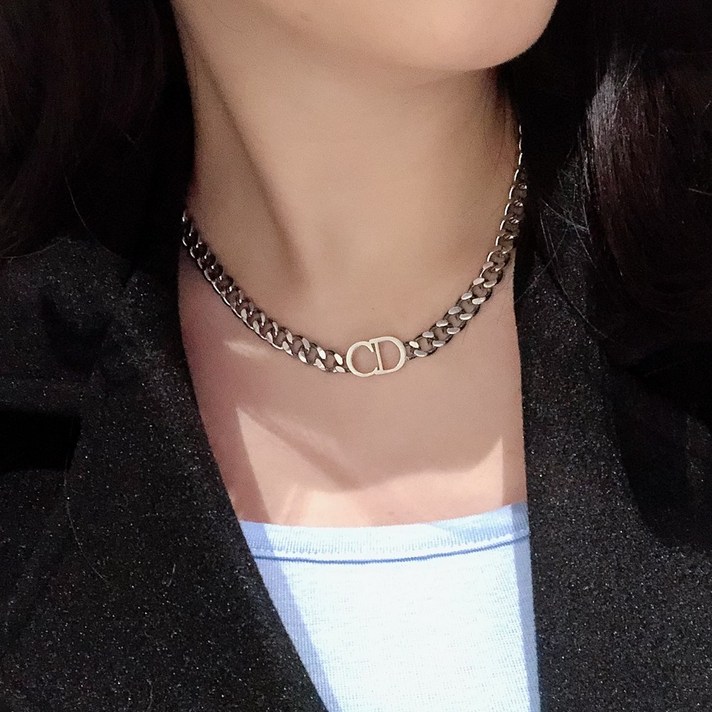 CD레터링 굵은체인 써지컬스틸 핑크 연예인 볼드 목걸이