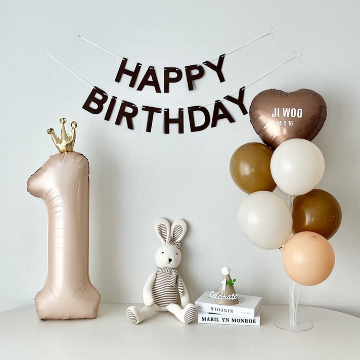 연지마켓 두돌 생일 파티 용품 세트 세 돌 풍선 생일상 레터링포함, 1세트