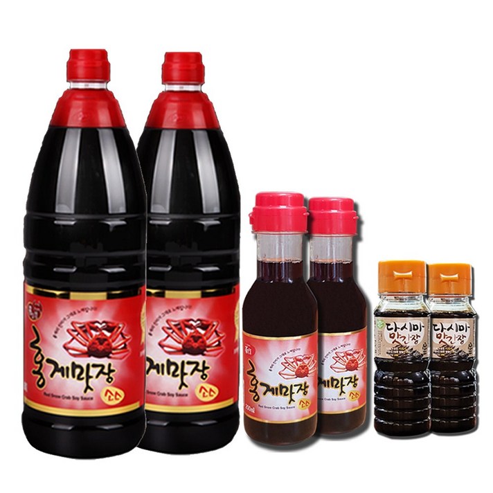 홍게맛간장(1.8L 2개)+홍게맛간장(200ml 2개)+다시마간장(100ml 2개) 캠핑 휴대용 증정