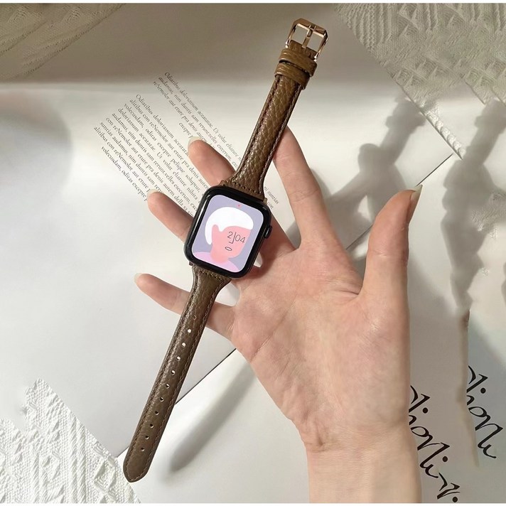 레이언 애플워치7SE6543적용 가죽호환밴드 스트랩 384031mm 424445mm적용, 브라운