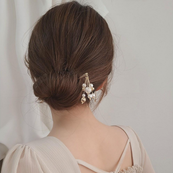 초콜리트쥬얼리 세레니티 진주 메탈볼 드롭 심플 일자 헤어비녀 2color