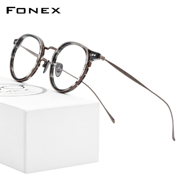 FONEX 남녀 초경량 티타늄 빈티지 둥근 복고 안경테 패션 디자인 스타일 레트로