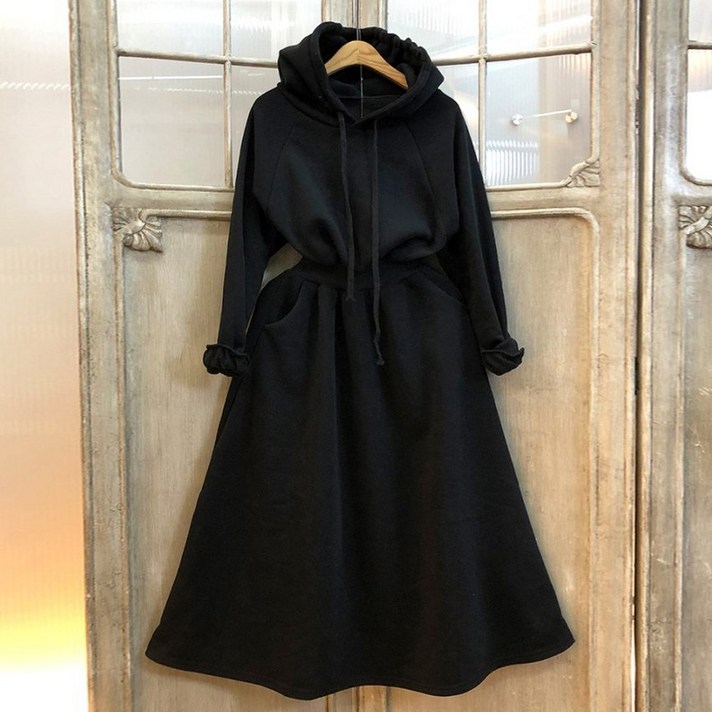 
                                                        이힝 허리밴딩 루즈핏 롱 후드원피스
                                                    