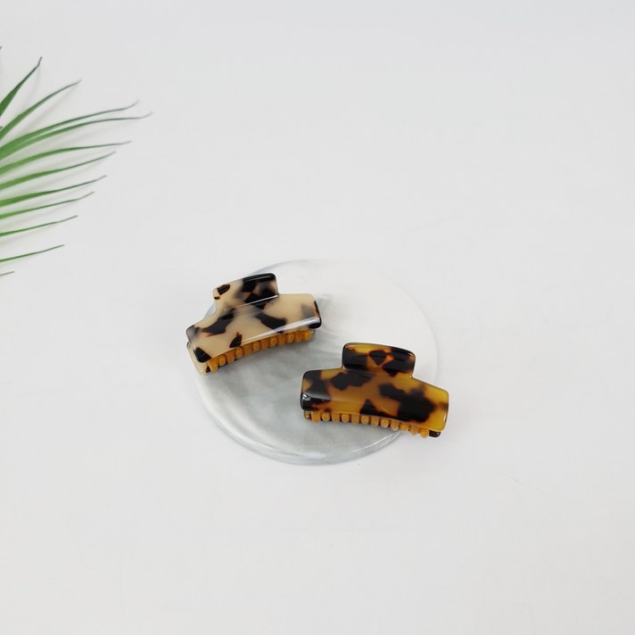 프랑스핀 호피 사각 5 cm 이중 집게 포인트 미니 집게핀