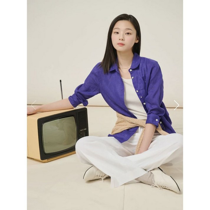 [백화점출고] 빈폴레이디스 [Essential] 리넨 솔리드 레귤러핏 셔츠 - 바이올렛 BF5364E01S 신상셔츠 명품셔츠