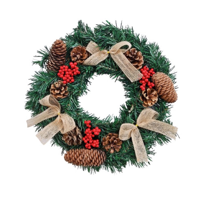해피인어스 크리스마스 그리너리 원형 조화 장식 리스 2종