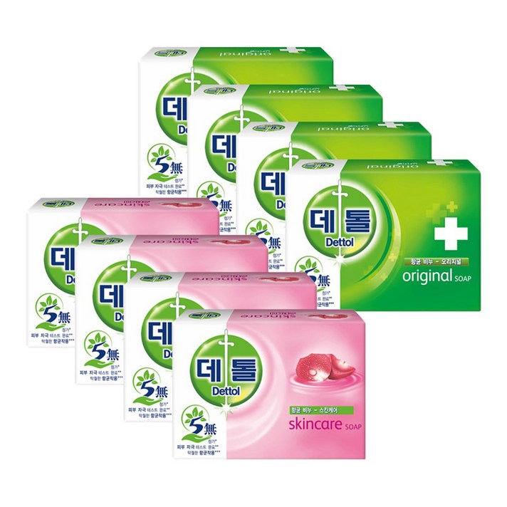 데톨 비누 오리지널 스킨케어 항균비누, 8개, 95g