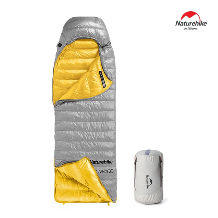 네이처하이크 CW400 후드 다운 침낭 650FP 동계용 겨울 백패킹, 그레이 L, 1개