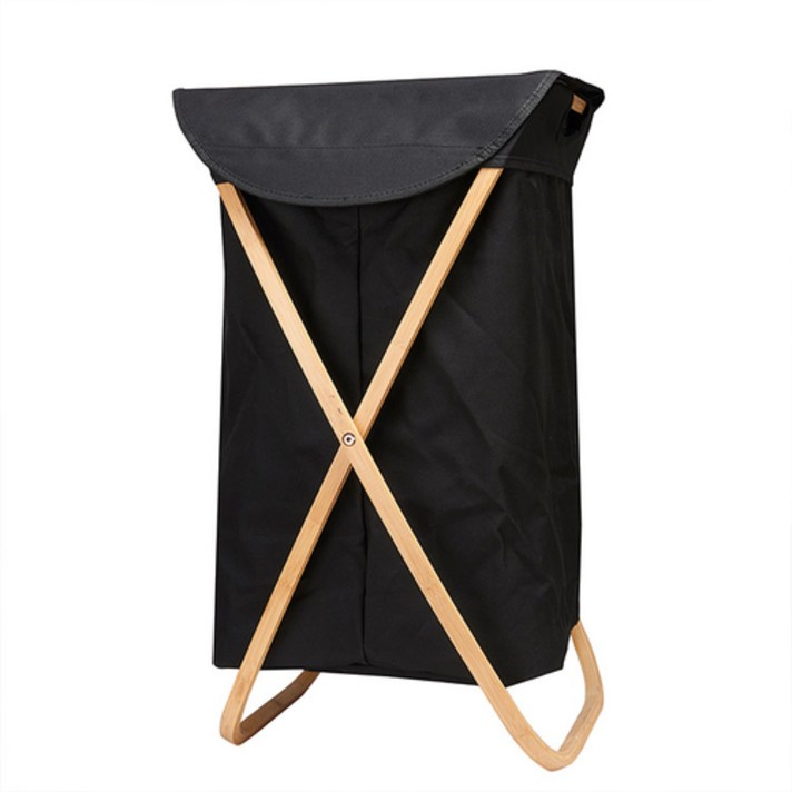 대나무 우드 캠핑햄퍼 틈새 원목 빨래바구니, 올블랙