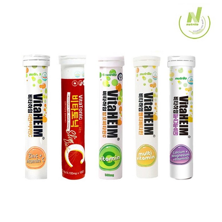 비타하임 발포비타민C 100정 발포 종합비타민 100정 물에타먹는비타민, 비타토닉 슬림다이어트 레몬맛 18정x5통