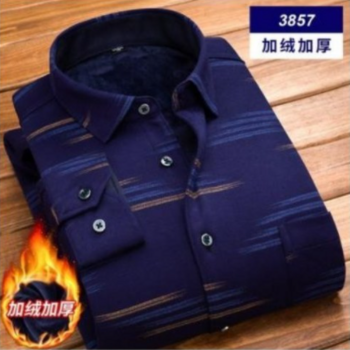 겨울 기모 융 체크 보온 셔츠 남자 긴 소매 후한 돈 융털 있음 털 청 중년 슬림 후리스 플리스 와이셔츠 아빠룩 체크난방