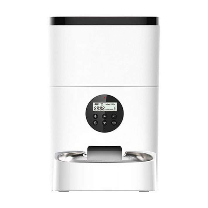 디클 펫트리 반려동물 자동 급식기 AT-200+스테인리스 밥그릇, 4L, 불투명 화이트