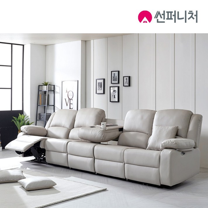 썬퍼니처 전동 리클라이너 소파 3인 4인 6인 독립스프링 오리털 USB 에어레더/PU, 7108_3인용_라이트그레이