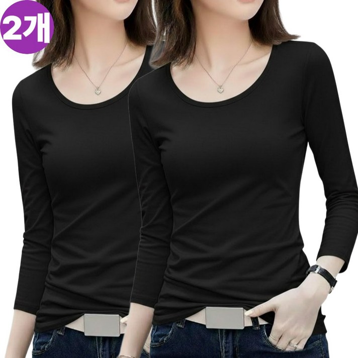 빠른토끼 11 여성 U넥 기모 긴팔 따뜻한 티셔츠 슬림 기본 이너 스판