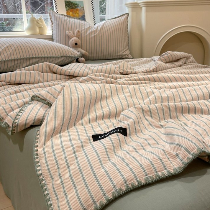 크크라이프 먼지 없는 순면 스트라이프 차렵이불