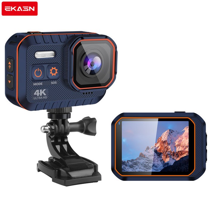 EKASN V5 4K Wifi 터치스크린 방수 액션캠 자전거 오토바이 블랙박스 베어 메탈 방수+32g 램(한국어 지원), 파란색