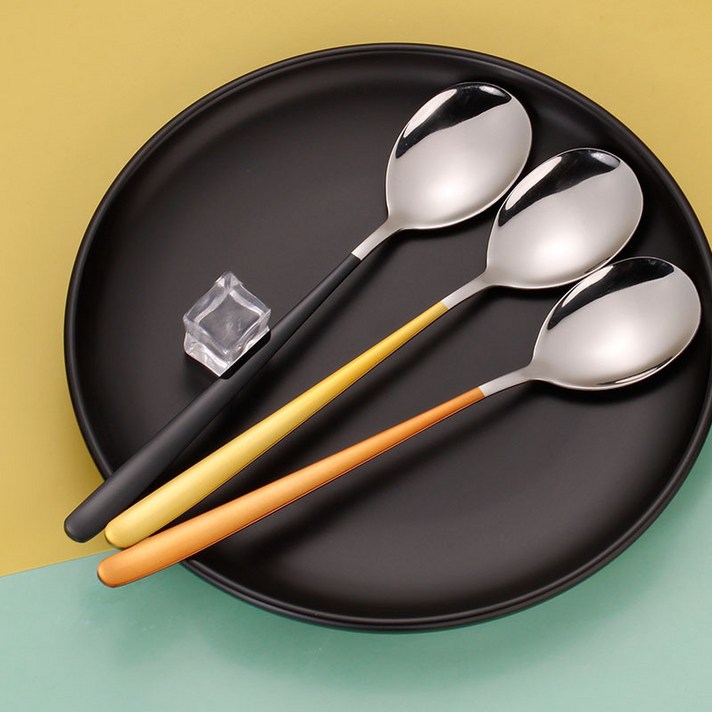 숟가락 긴손잡이 러블리 골드 가정용 디저트 시리얼 믹싱 비빔밥 숟가락 가벼운 럭셔리 스텐 스푼 커피 스푼 디저트 스푼, 세 갈래의 혼색, 1개