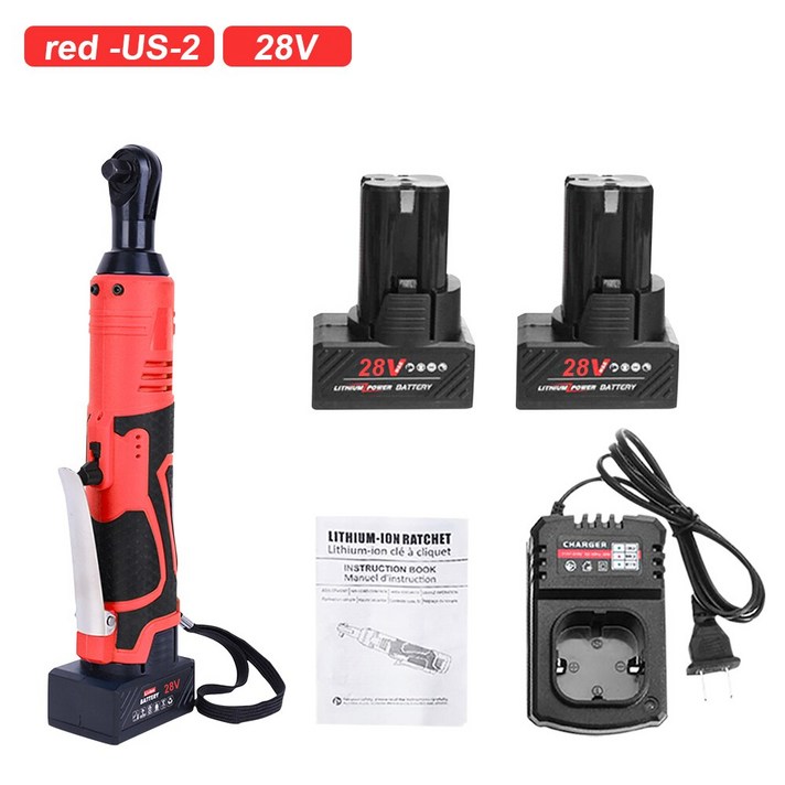 충전 임팩 전동 라쳇 렌치 28V 100N.m 무선 전기 임팩트 렌치 드릴 스크루 드라이버 3/8 직각 래칫 리튬 이 US 2 Battery, 1개