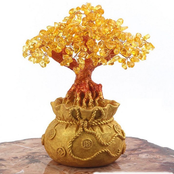 황금돈나무 돈이 주렁주렁 들어오는 돈나무 조각상 풍수지리 인테리어 이사 개업 축하 선물, 라지