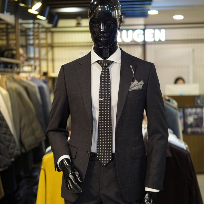 트루젠 구김방지 울 슬림핏 차콜 그레이 남자 가을 겨울 스판 정장 세트 CAW720