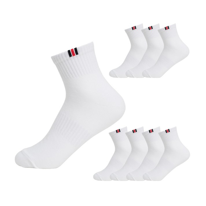 [핀백]남성용 삼선 포인트 컬러 중목 발등밴드 양말 화이트(8족)