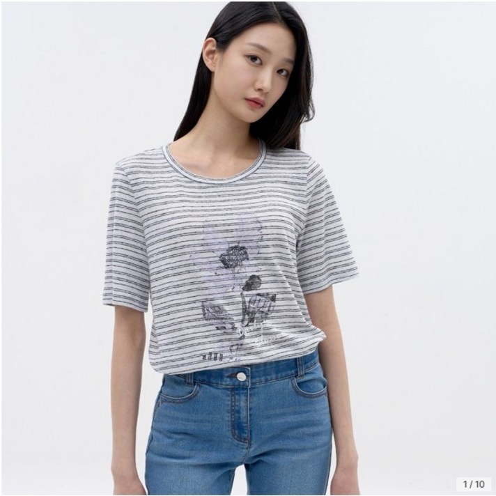 지센 린넨 스트라이프 반팔 티셔츠 LCTSN4252컬러