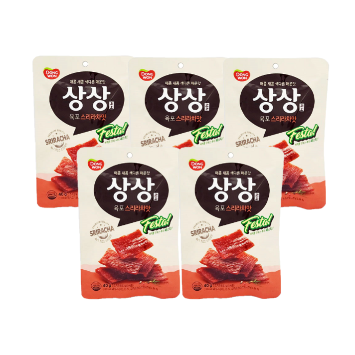 [트윈스몰] 동원 매콤 새콤 색다른 매운맛 상상 육포 스리라차맛 (40g), 5개