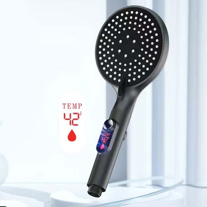 샤와 샤워기헤드 수압상승 온도 온오프, 블랙, 1개