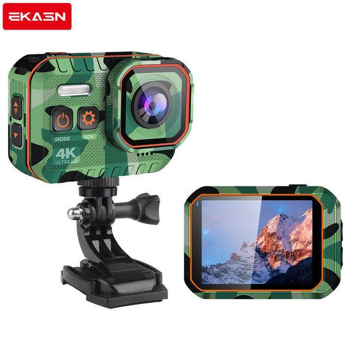 EKASN V5 4K Wifi 터치스크린 방수 액션캠 자전거 오토바이 블랙박스 베어 메탈 방수+32g 램(한국어 지원), 위장