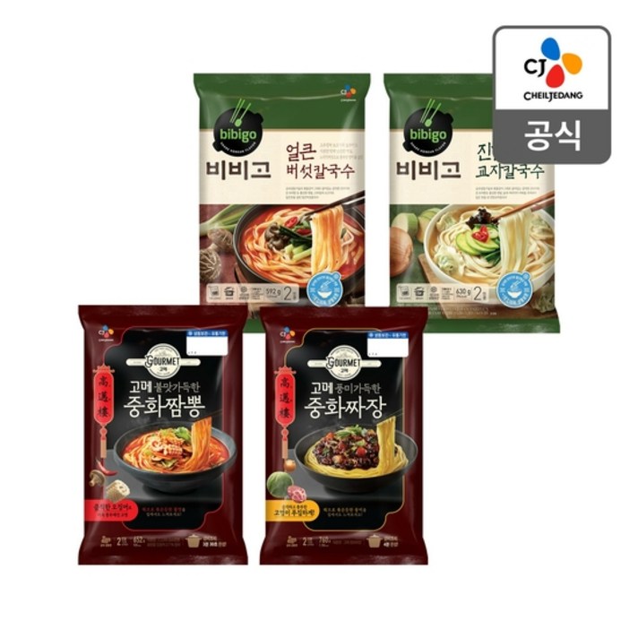 [K쇼핑]인기템! 고메 중화짜장/짬뽕/비비고버섯/교자칼국수 4봉 골라담기, D형/짜장+찜뻥+교자칼국수+얼큰칼국수