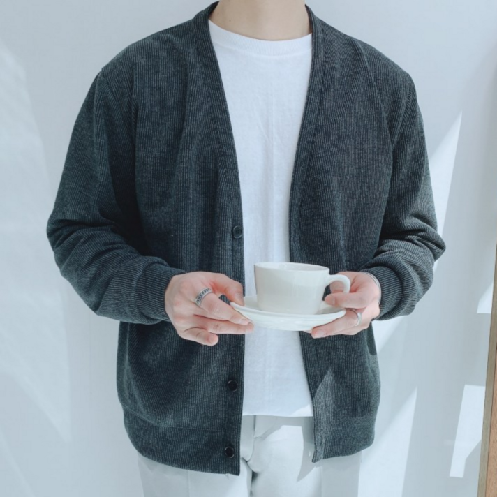 이브컴퍼니 오버핏 골지 브이넥 가디건 M-2XL (2311)