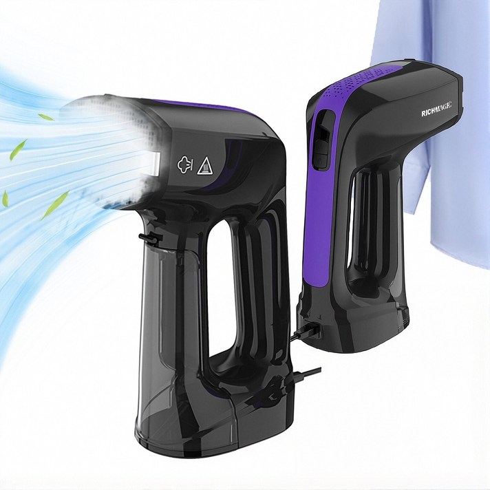 2026년형 RichMagic 진공 흡착식 핸디 스팀 다리미 3단 조절 휴대용 가정용 초경량 신속 예열 살균 진드기습기먼지 제거 200ML 대용량 물통, 자흑색, KY601315