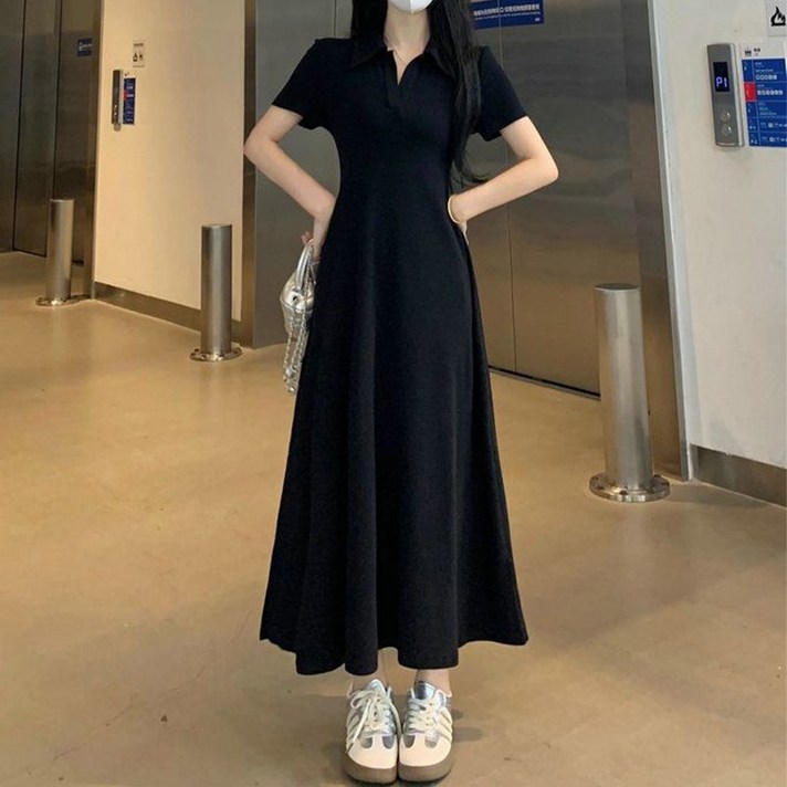 여성 여름 휴양지 원피스 반팔 슬림 카라 롱원피스