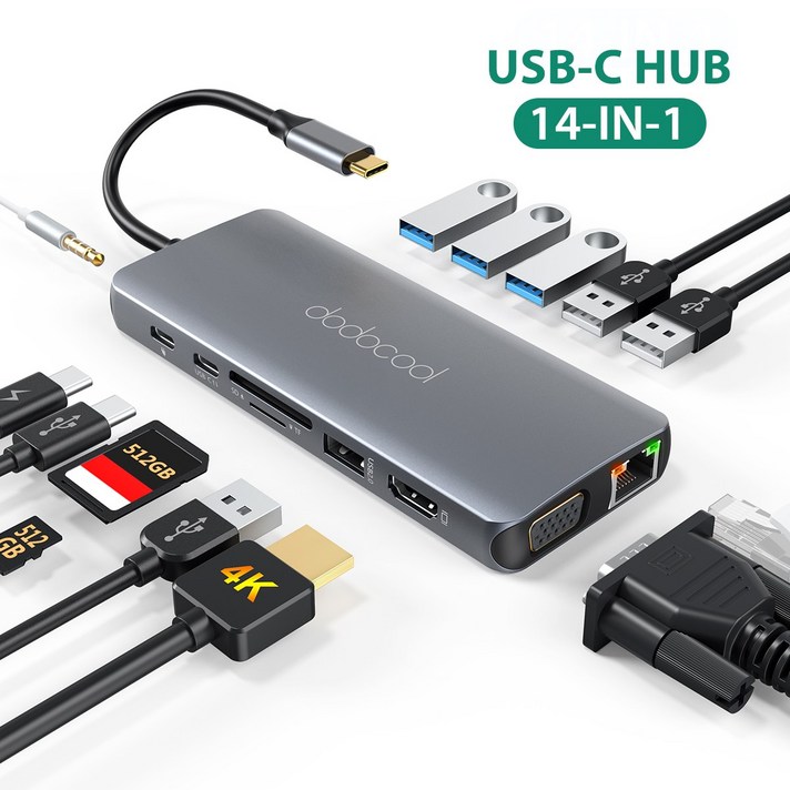 dodocool C타입 USB-C 허브 USB3.0 HDMI 멀티포트, 14 포트