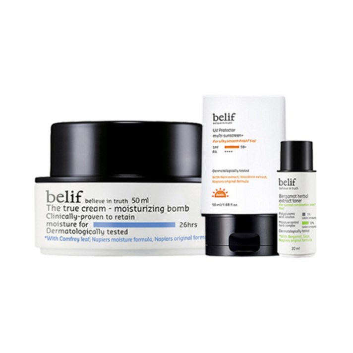 빌리프 모이스처라이징 밤 50ml + 선 스크린 50ml + 허벌토너 20ml, 상세페이지 참조