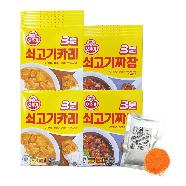 오뚜기 3분 쇠고기카레200g 8입+쇠고기짜장200g 4입+워킹맘's 떡볶이소스50g 1개, 3분 쇠고기카레8개+쇠고기짜장4개+떡뽁소스1개