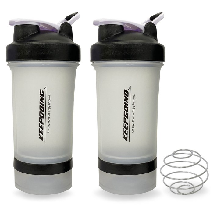 [1+1] 킵클린 쉐이크통 손세척 파우더통 분리 헬스 쉐이커, 600ml, 라인블랙+라인블랙